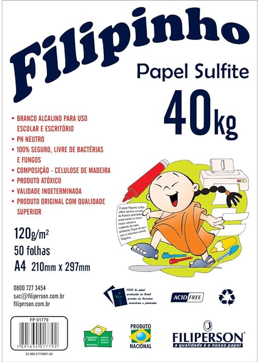 Papel Sulfite A4 120g Filiperson Filipinho 50 Folhas Branco