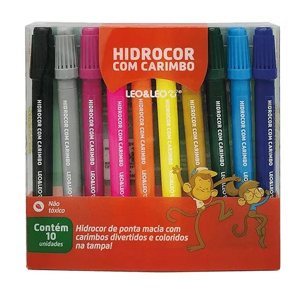 Canetinha Hidrocor C/ Carimbo C/ 10 Cores Leo&Leo