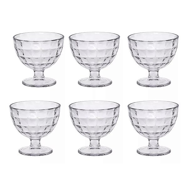 Kit Sobremesa C/ 6 Taças De Vidro Xadrez Transparente Lyor