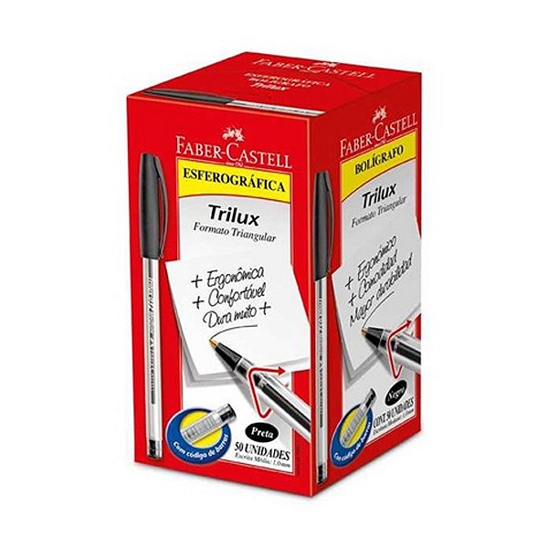 Caneta Esferográfica Trilux 032 Medium Preta 1.0mm Faber-Castell CX 50 UN