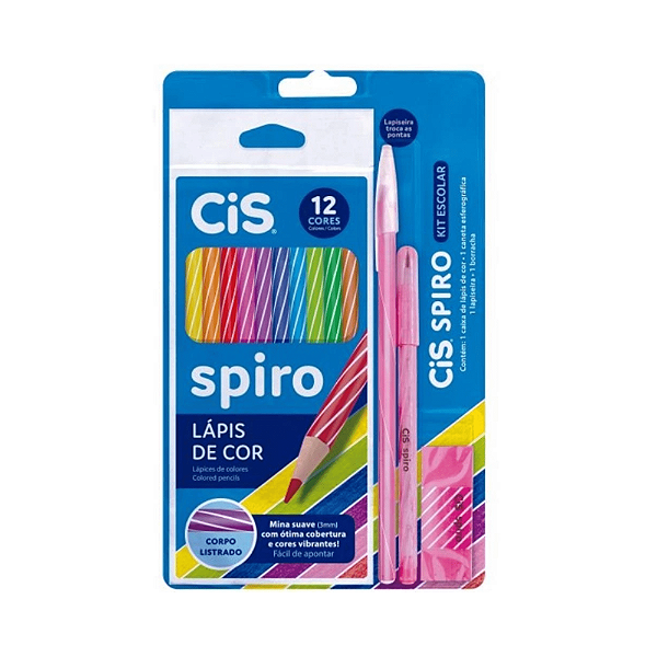 Kit Escolar Cis Spiro Lápis Cor Caneta Borracha Lapiseira