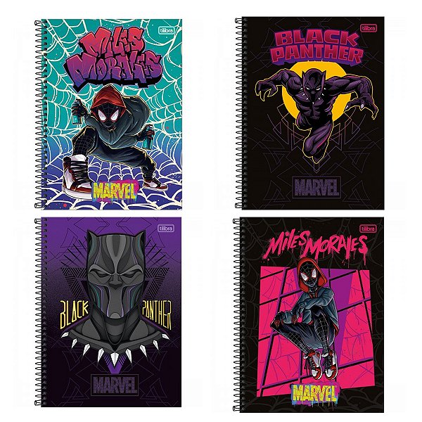 Kit 4 Cadernos Tilibra Marvel Power C/adesivo 80 Fls Espiral