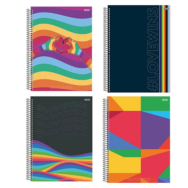 Kit 4 Cadernos LoveWins Adesivo São Domingos 80 Fls Espiral