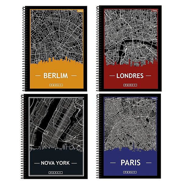 Cadernos Foroni Perky Países Mapa 160 Fls 10 mat Espiral Sortida