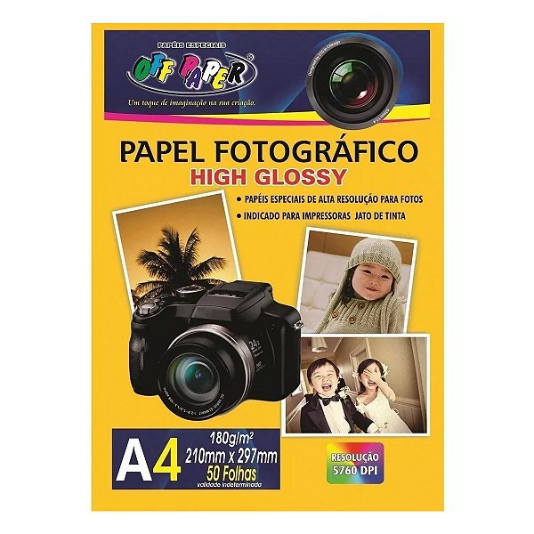 Papel Fotográfico Foto Brilhante Glossy 180g A4 50 Folhas Cor Branco Off Paper