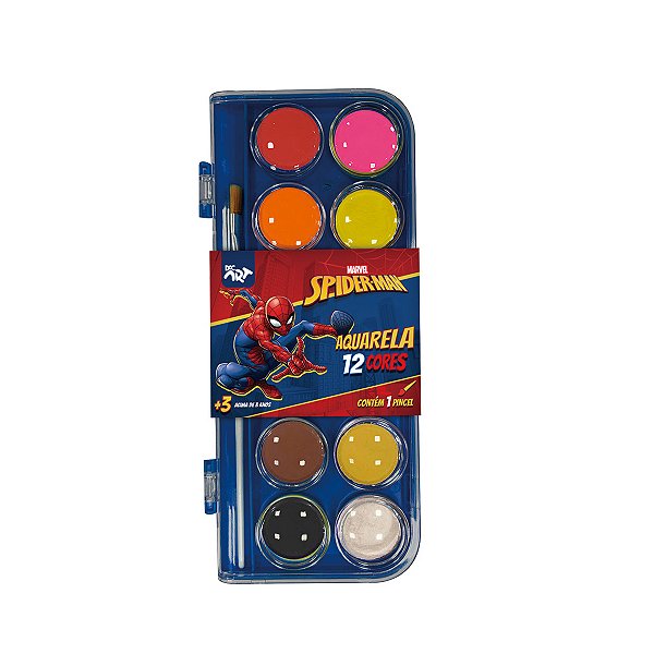 Paleta de Tinta Aquarela Homem Aranha 12 Cores + 1 Pincel Dac Art