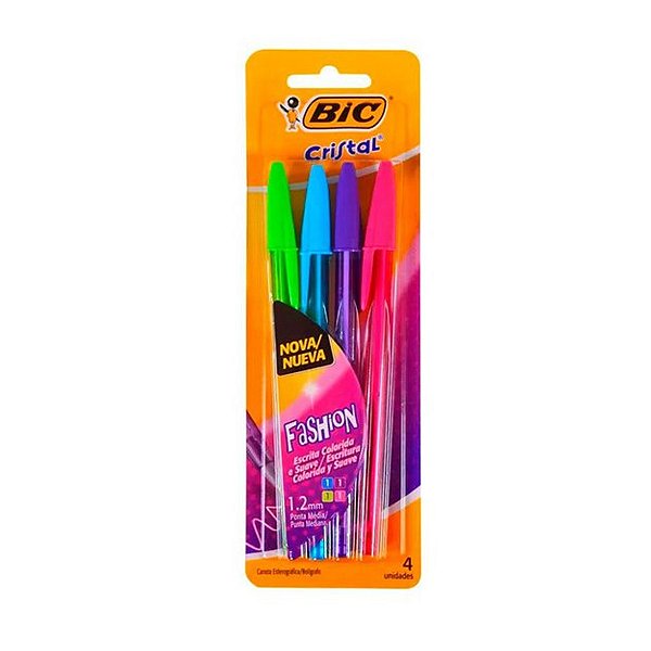 Caneta Cristal Fashion Kit 4 Unidades 1.2mm Coloridas Bic