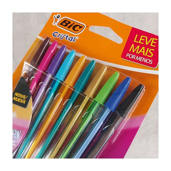 Kit 10 Canetas Bic Cristal Fashion 1.2mm Coloridas