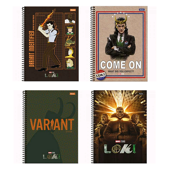 Kit 4 Cadernos Foroni Loki Marvel 80 Folhas Capa Dura Espiral