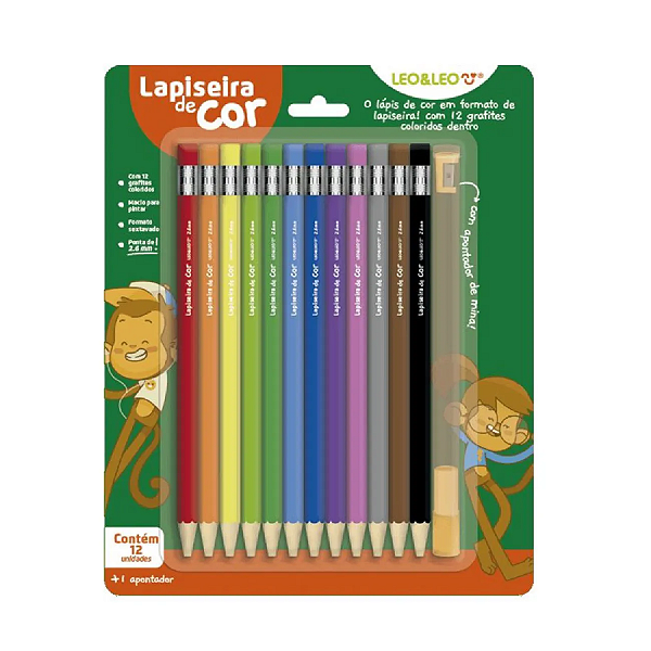 12 Lapiseira de Cor Com Apontador de Mina Leo&Leo