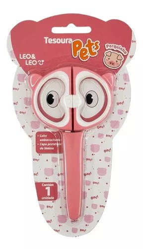Tesoura Escolar Infantil Pets Com Capa Protetora