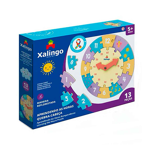 Jogo Educativo Didático Xalingo Aprendendo as Horas Quebra-Cabeça 13 Peças Xalingo