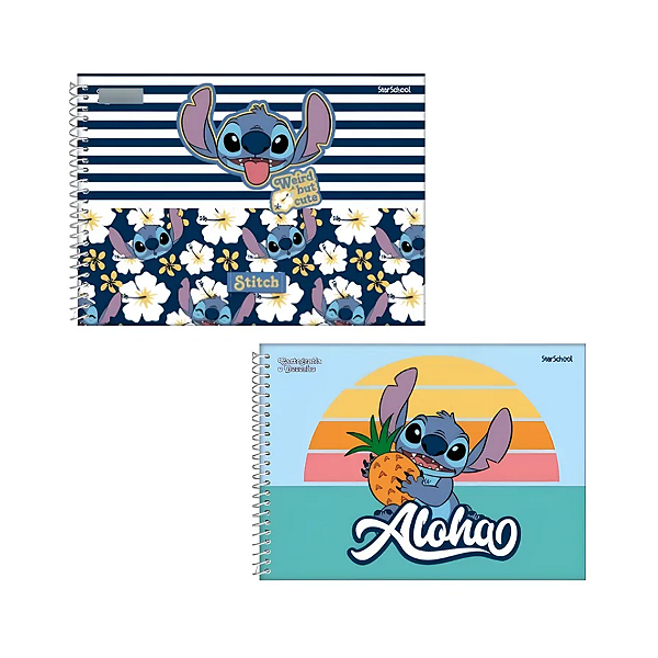 Caderno Cartografia Desenho Espiral Jandaia StarSchool Lilo & Stitch 80 Fls