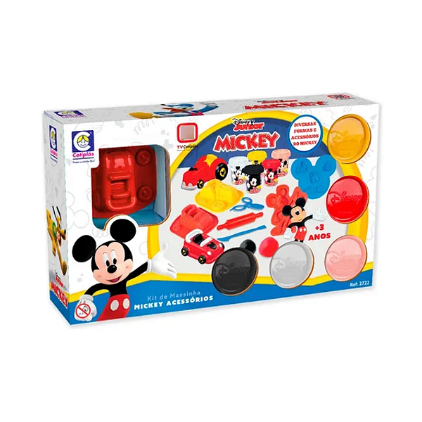 Kit Massinha Mickey Acessórios Disney Massa de Modelar Cotiplás 5 Potes