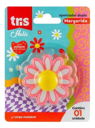 Apontador S/ Deposito Duplo Margarida Holic C/ Pompom Anti Stress Tris