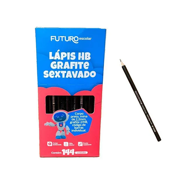 Caixa de Lápis de Escrever Grafite Sextavado C/ 144 Unid Futuro Escolar
