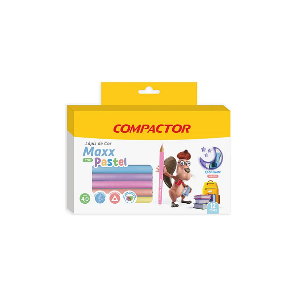 Lápis De Cor Maxx Cor Pastel 12 Cores Compactor Triangular 4.0mm + Apontador