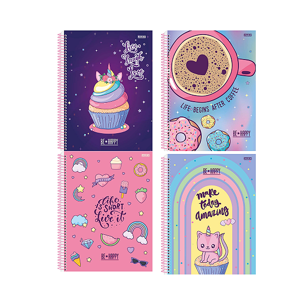 Caderno 10 Matérias Be Happy 160 Fls Espiral São Domingos