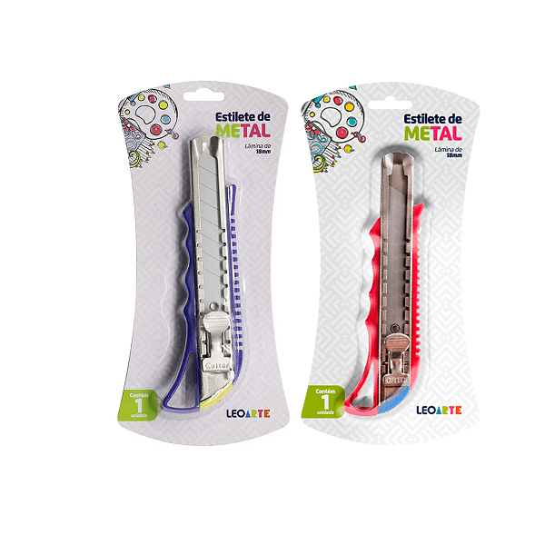 Estilete Metal Color Lamina 18mm com Trava Leoarte