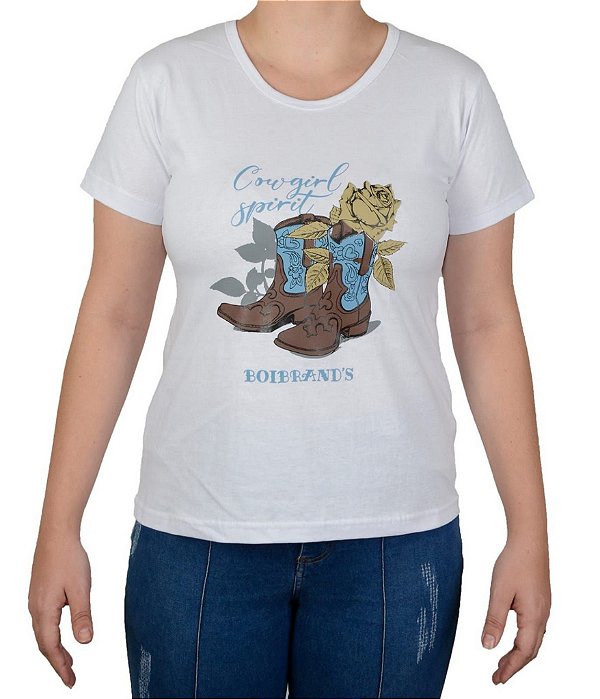 Baby Look Feminina Country Boibrand's Botas - Branco