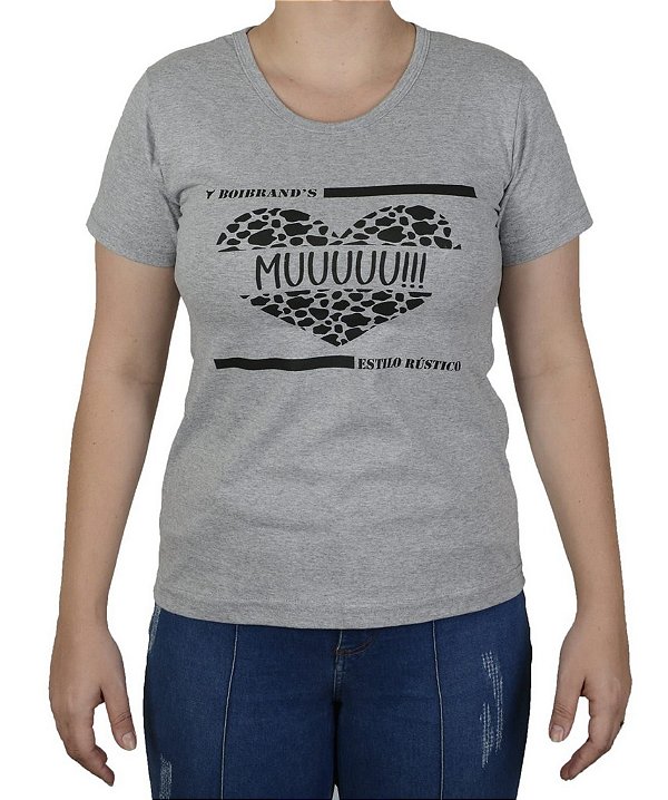 Baby Look Feminina Country Boibrand's Muuu - Cinza Mescla