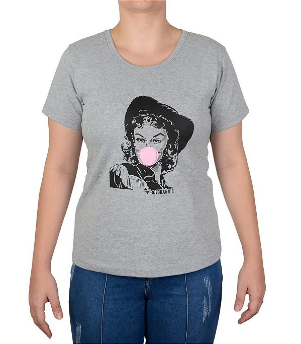 Baby Look Feminina Country Boibrand's Vaqueira - Cinza Mescla