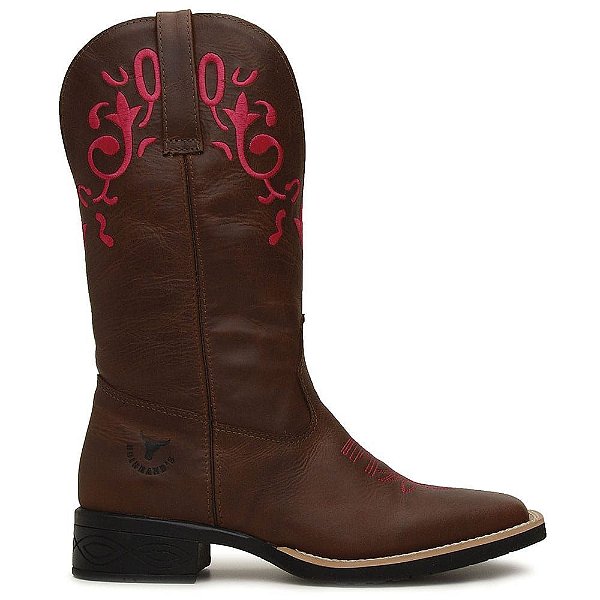 Bota Texana Feminina Cano Longo Couro Fossil Café - Boibrand's