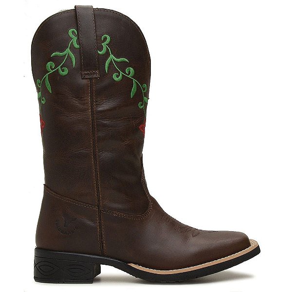 Bota Texana Feminina Cano Longo Couro Fossil Café - Boibrand's