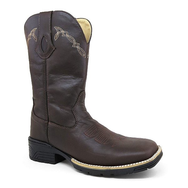 Bota Texana Masculina Cano Longo Couro Crazy Café - Boibrand's
