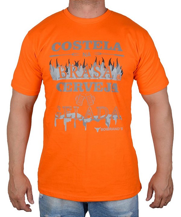 Camiseta Masculina Country Boibrand's Costela e Gelada - Laranja