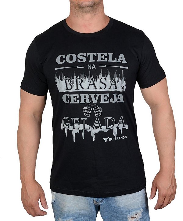 Camiseta Masculina Country Boibrand's Costela e Gelada - Preto