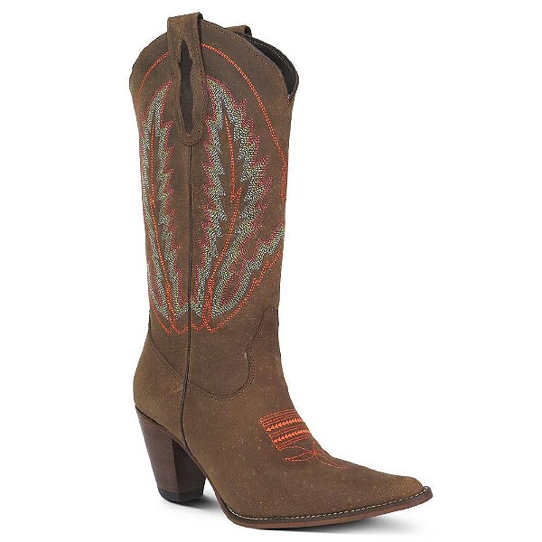 Bota Texana Feminina Couro Fossil Cafe  - Silverado Botas