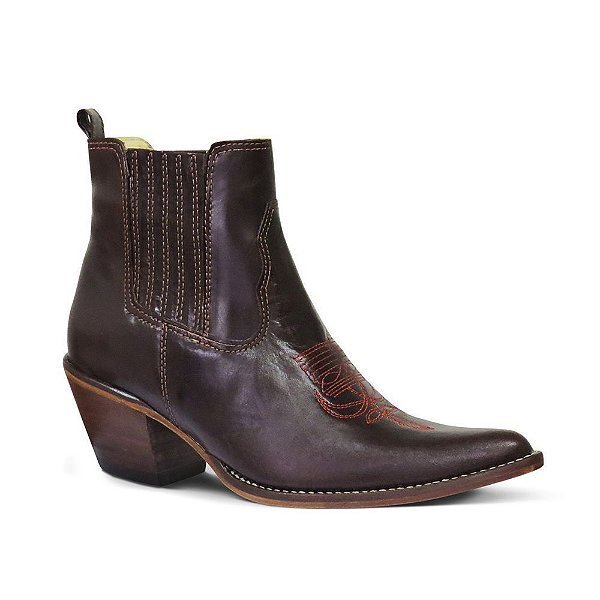 Botina Feminina Couro Mustang Cafe - Silverado Botas