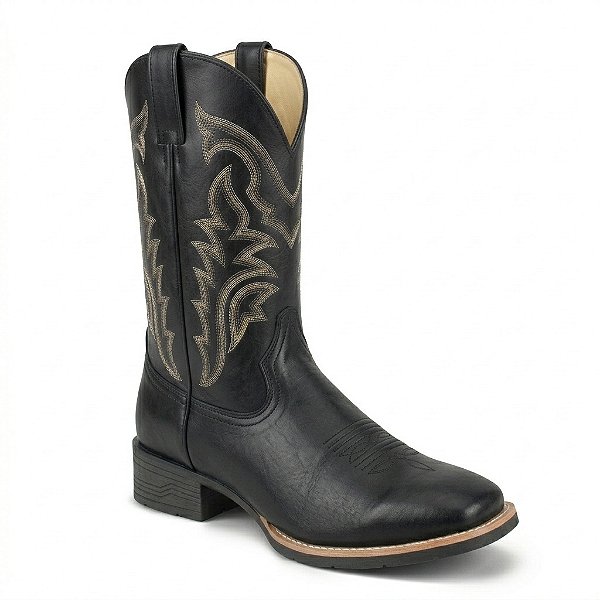 Bota Texana Country Masculino Couro Floater Preto - Silverado Botas