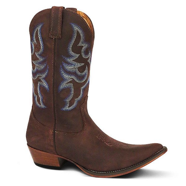 Bota Texana Country Masculino Couro Crazy Cafe - Silverado Botas