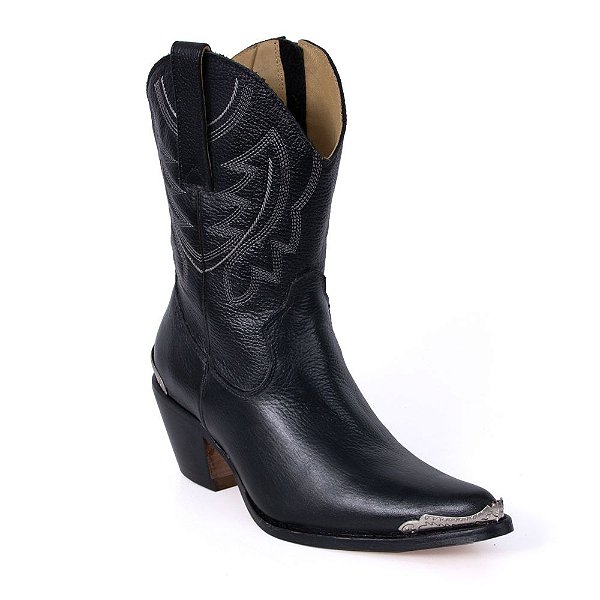 Bota Texana Feminina Couro Preto com Biqueira - Silverado Botas