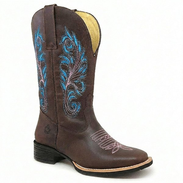 Bota Texana Country Feminino Couro Chocolate - Silverado Botas
