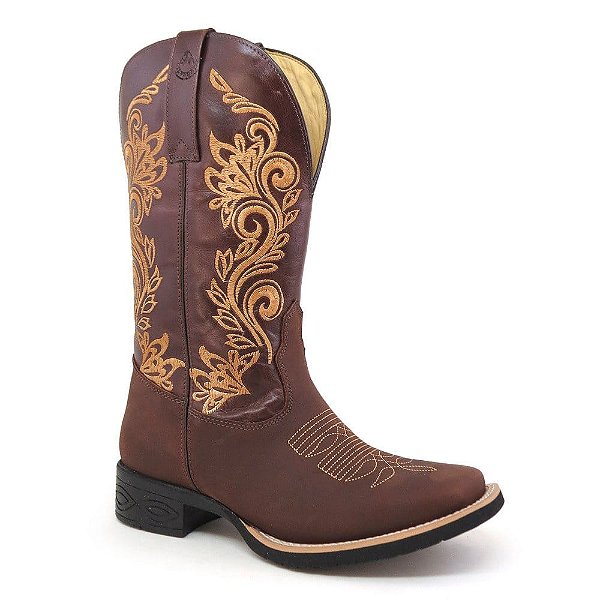 Bota Texana Country Feminino Couro Café e Tabaco - Silverado Botas