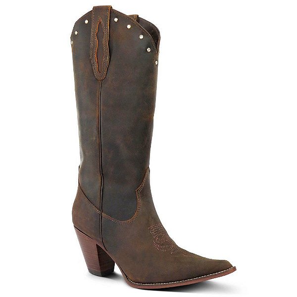 Bota Texana Feminina Couro Crazy Cafe - Silverado Botas
