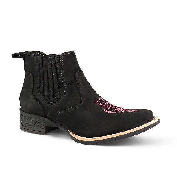 Botina Feminina Couro Country Nobuck Preto - Silverado Botas