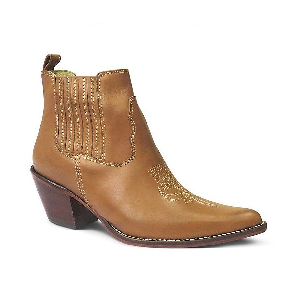 Botina Feminina Couro Latego Conhaque  - Silverado Botas