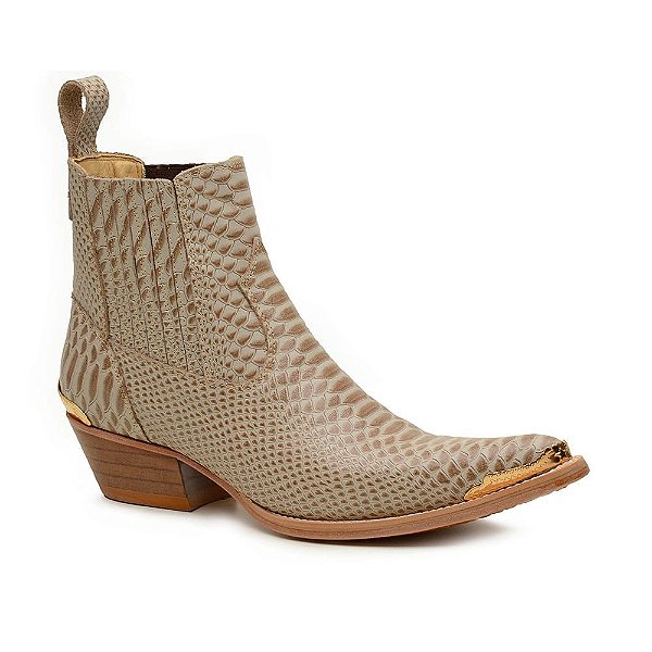 Botina Country Masculino Couro Anaconda Marfim com Biqueira - Silverado Botas