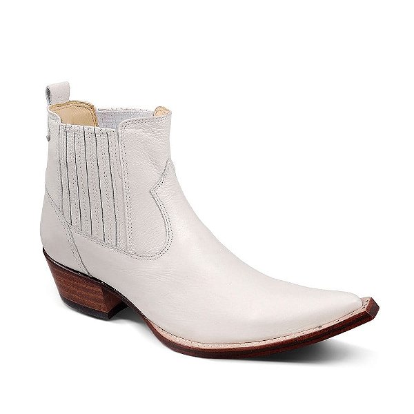 Botina Country Bico Fino Masculino Couro Branco - Silverado Botas