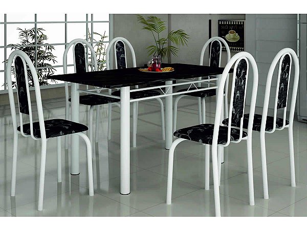 Mesa Soma Tampo 1.40 x 0.75 em Ardósia  ou Granito com 06 cadeiras grossas - Soma