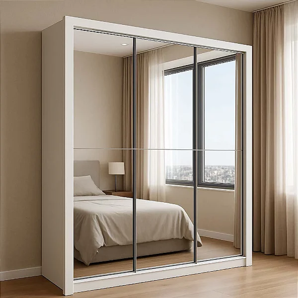 Roupeiro Casal Veneza Premium 1.88m com 03 Portas de Correr  Espelhada - Carioca Móveis