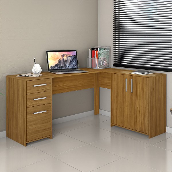 Mesa Home Office de Canto com 3 Portas e 2 Gavetas NT2005 - Notável