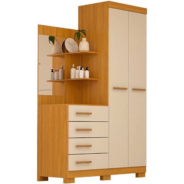 Guarda Roupa Solteiro 02 portas com Espelho Melissa 1.10m 100% MDF - ACP Móveis