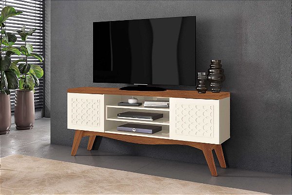 Bancada Lis Istambul Tv até 65" 1.60m Off White/Cedro - Frade