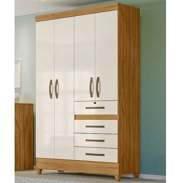 Roupeiro Solteiro Sobral Sem Espelhos 1.11m  4 Portas, 4 Gavetas  - Moval