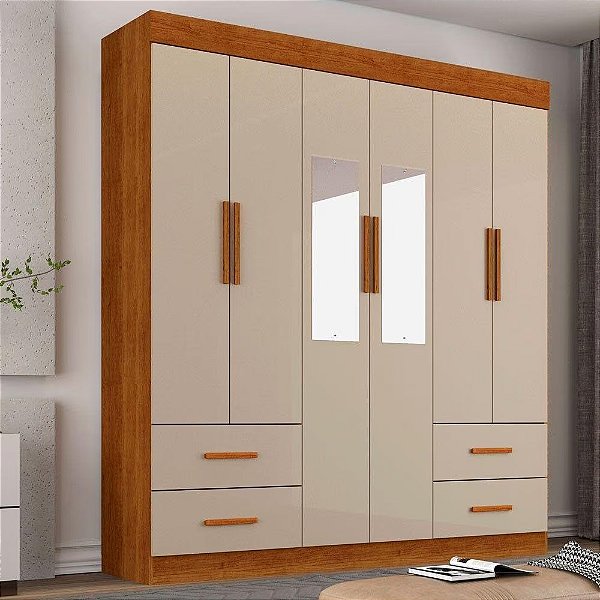 Guarda Roupa Verona 6 Portas 4 Gavetas C/ Espelho - Salleto